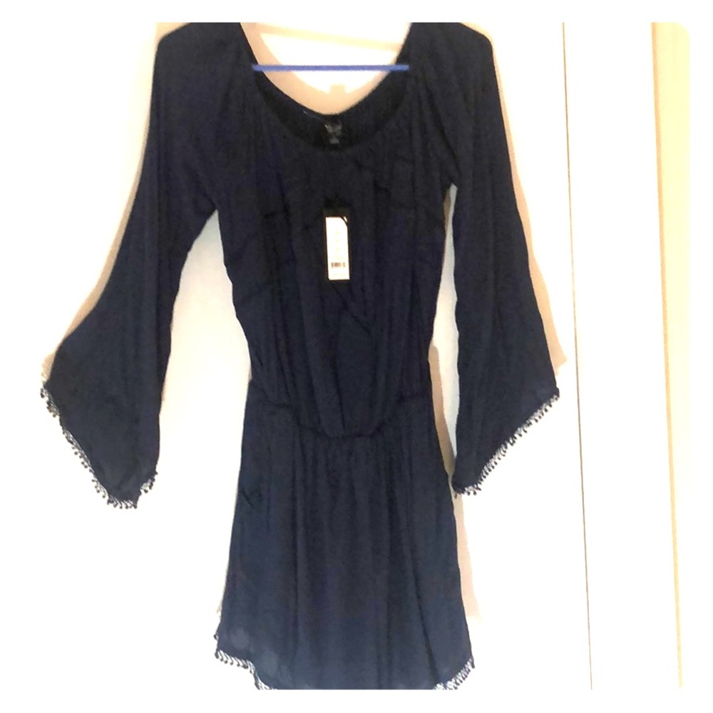 Navy Blue Long sleeve off the shoulder romper